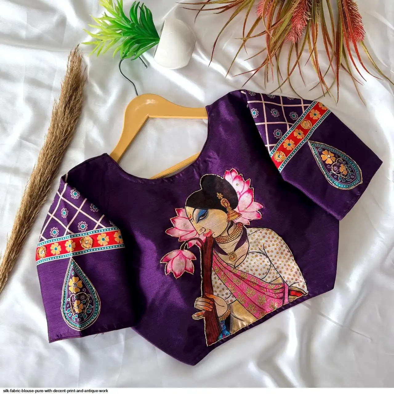 SILK FABRIC BLOUSE PURE WITH DECENT PRINT AND ANTIQUE WORK 4