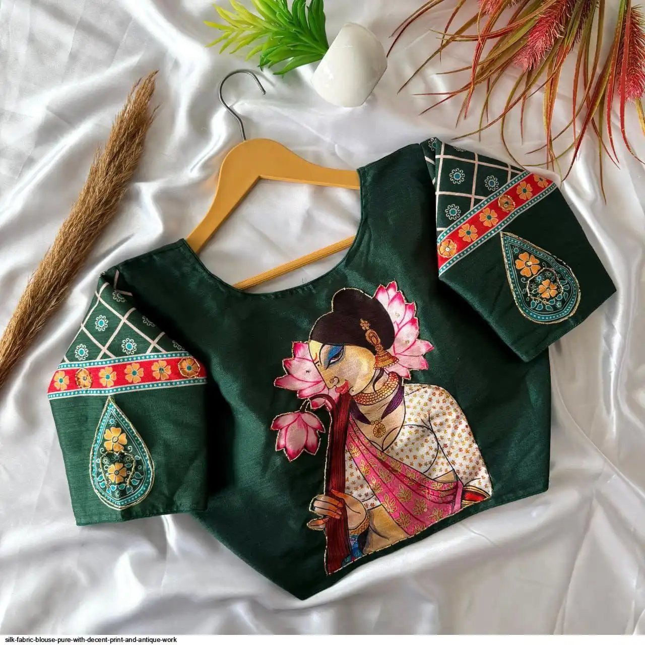 SILK FABRIC BLOUSE PURE WITH DECENT PRINT AND ANTIQUE WORK 2