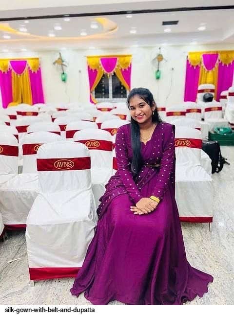 Buy Kitmist Fashion Women's South Indian Silk Gown Banarasi Model Maxi Long  Dress for Girls Traditional Full Length Anarkali Long Frock for Women  Fullstiched (Large, Carmine Marron) at Amazon.in