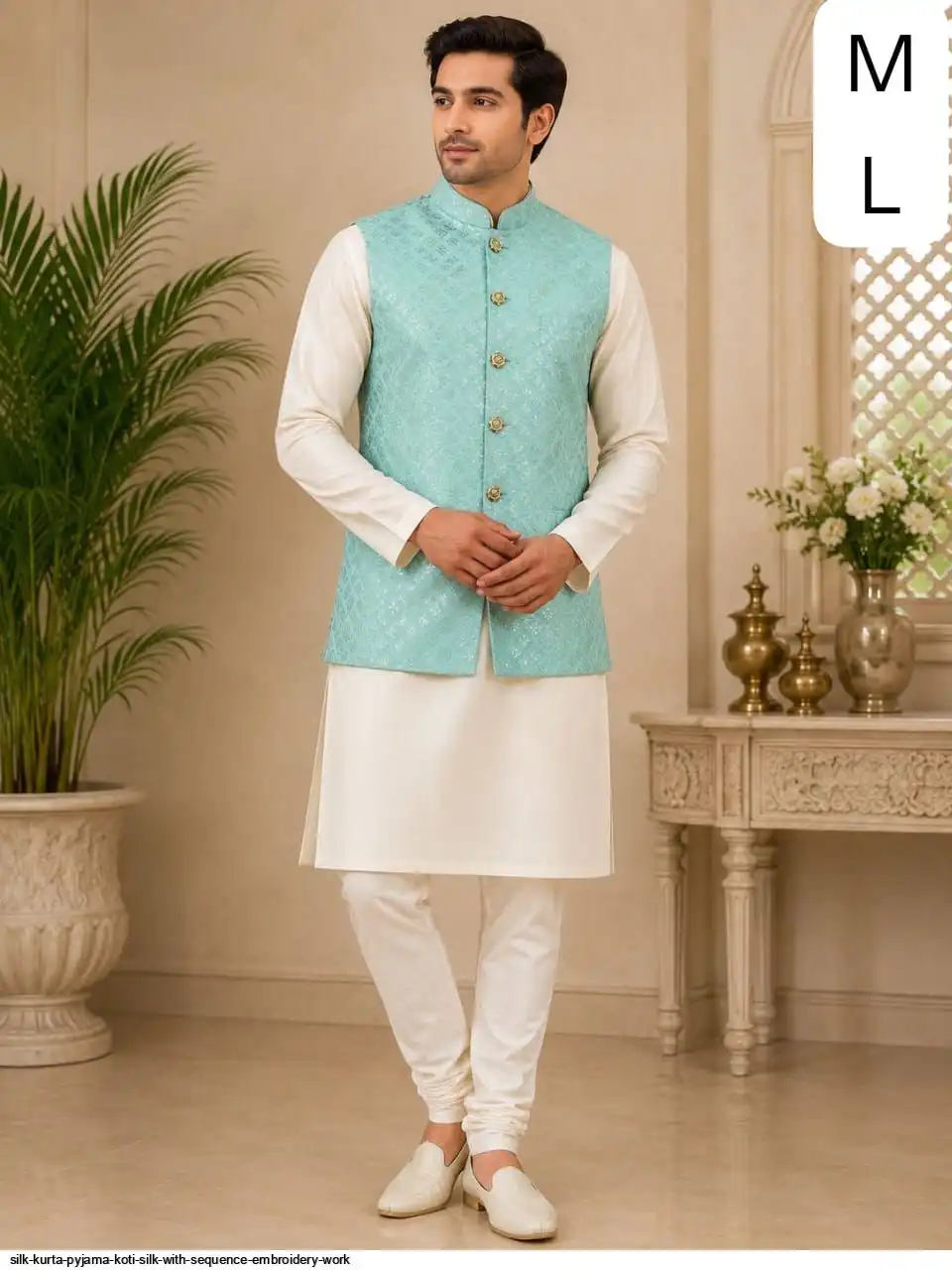 SILK KURTA PYJAMA KOTI SILK WITH SEQUENCE EMBROIDERY WORK 2