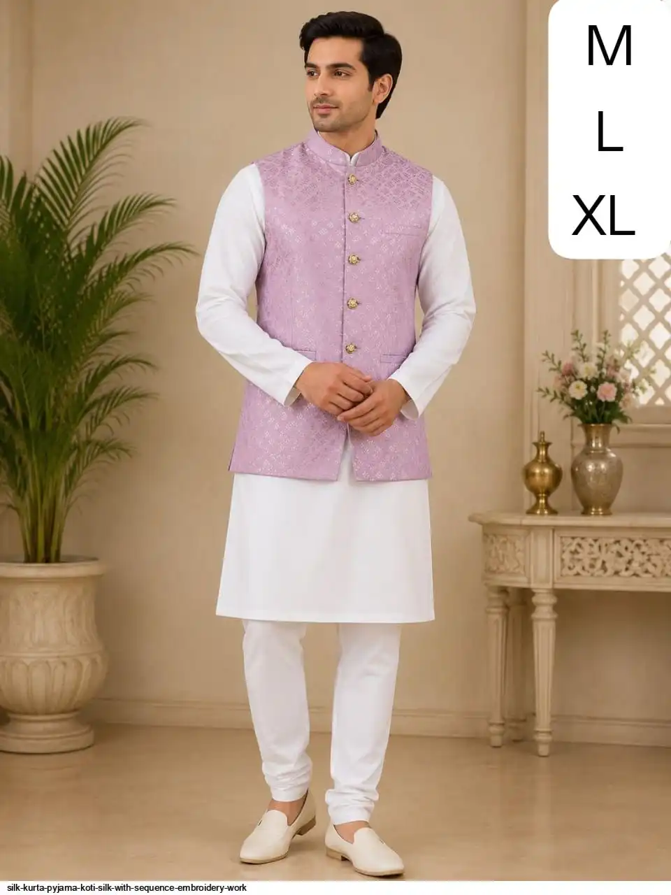 SILK KURTA PYJAMA KOTI SILK WITH SEQUENCE EMBROIDERY WORK 4