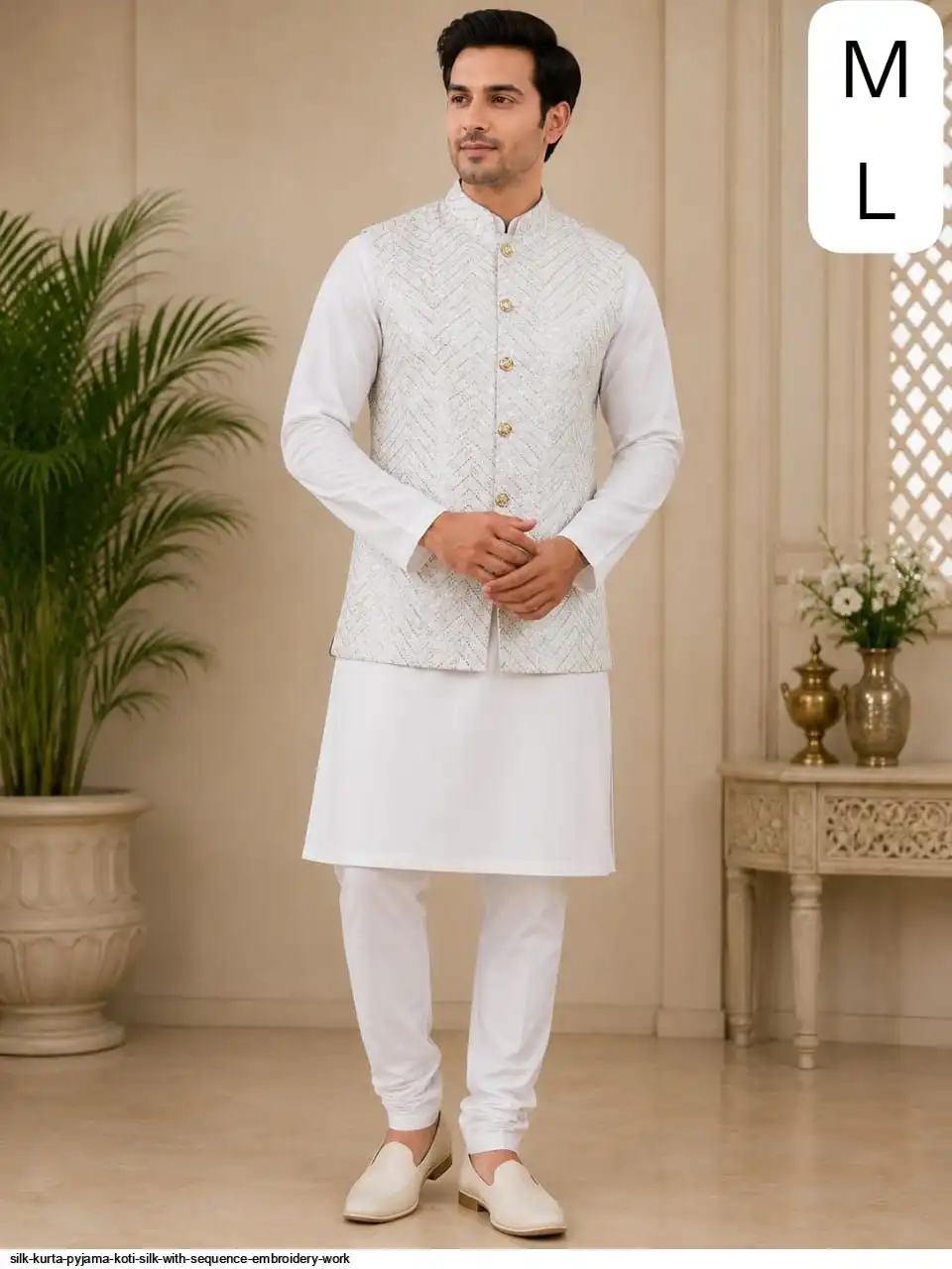 SILK KURTA PYJAMA KOTI SILK WITH SEQUENCE EMBROIDERY WORK 5