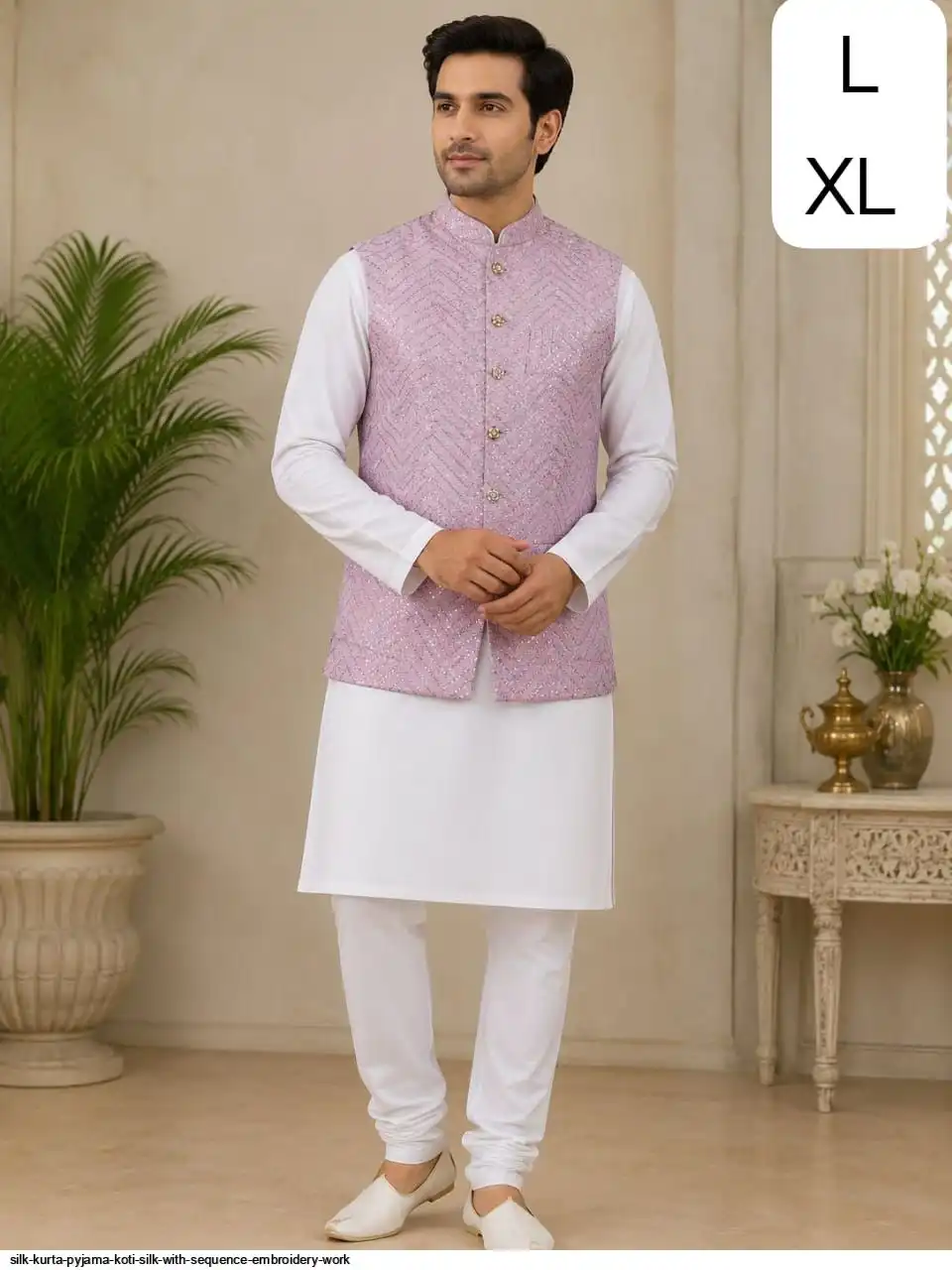 SILK KURTA PYJAMA KOTI SILK WITH SEQUENCE EMBROIDERY WORK 10