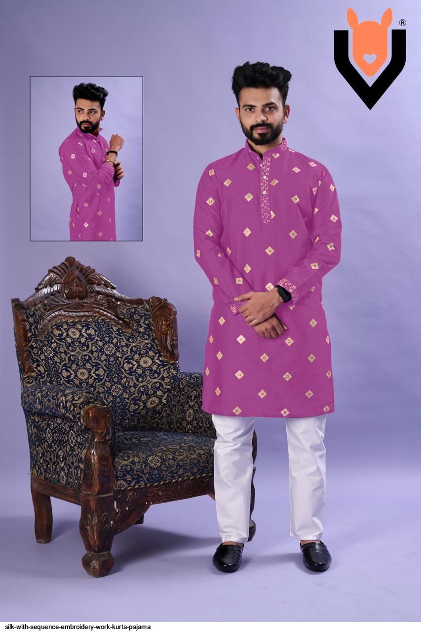 Purple Kurta Payjama With Mirror Embroidery Work