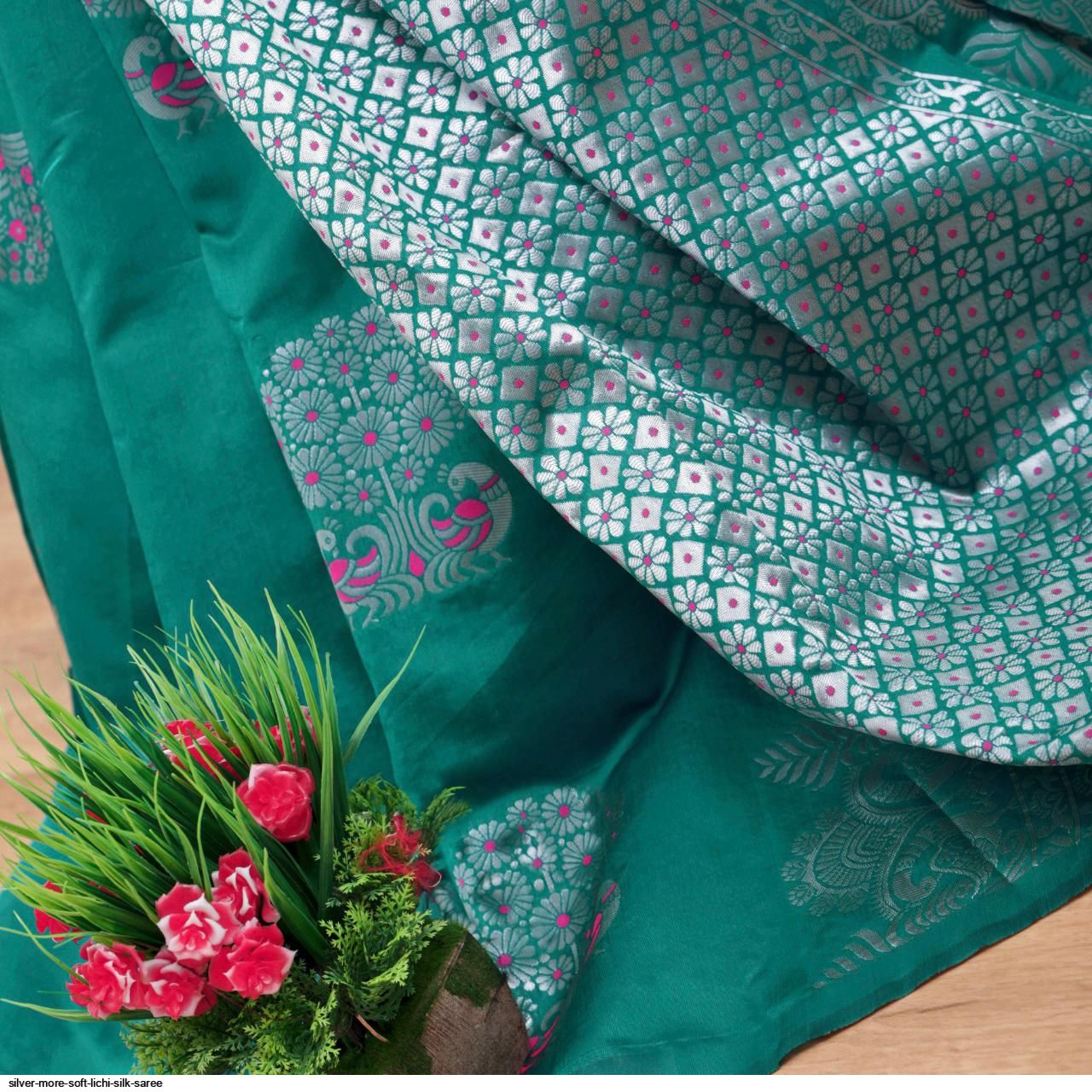 SILVER MORE SOFT LICHI SILK SAREE D