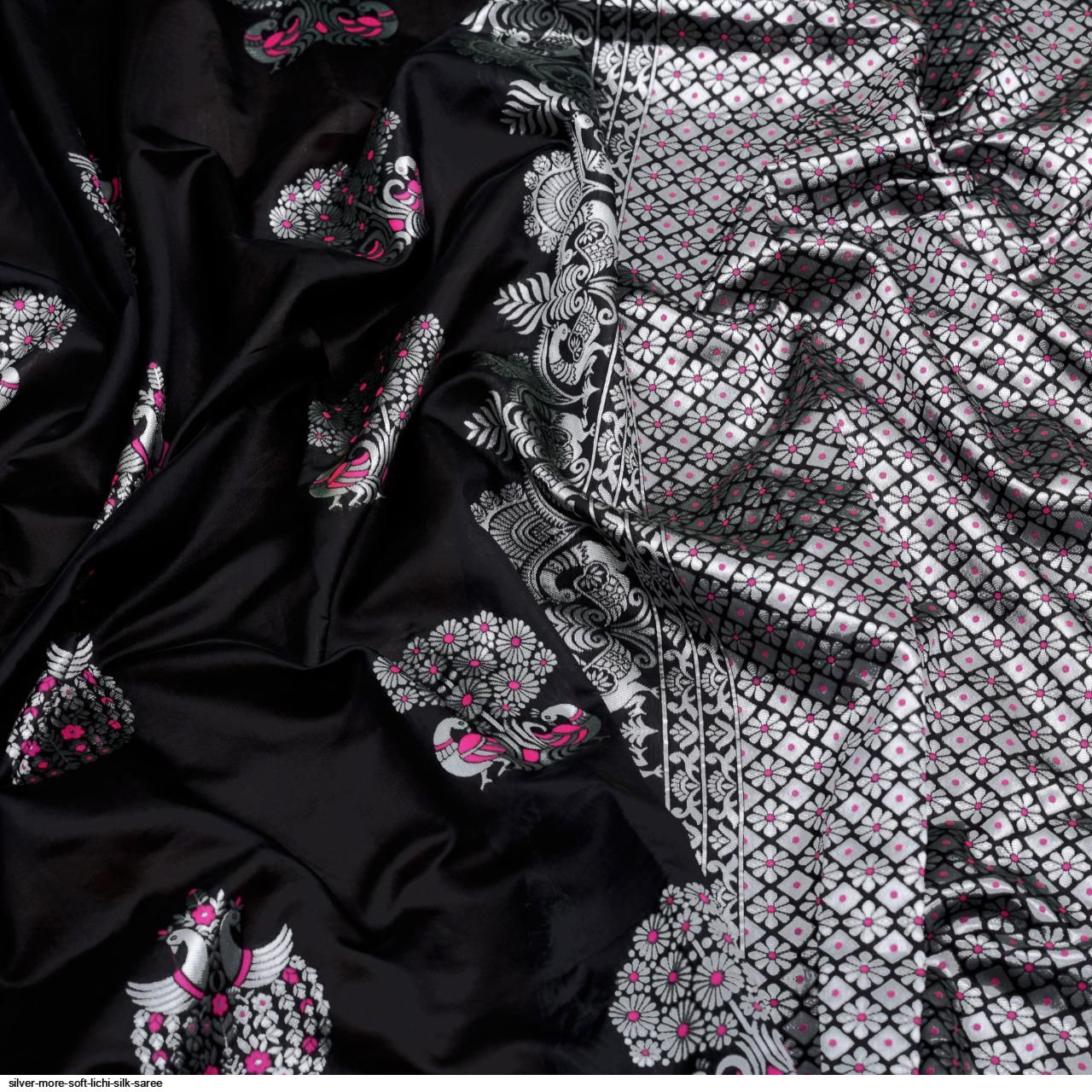 SILVER MORE SOFT LICHI SILK SAREE A