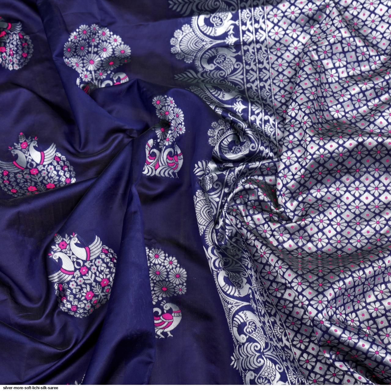 SILVER MORE SOFT LICHI SILK SAREE B