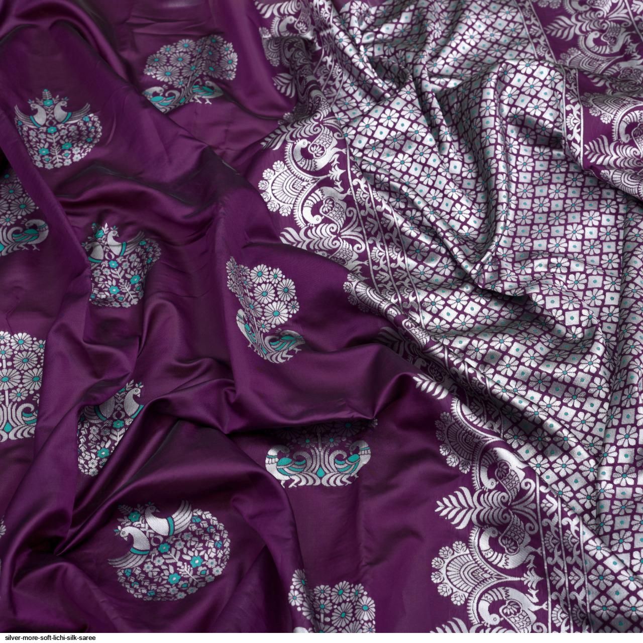SILVER MORE SOFT LICHI SILK SAREE C
