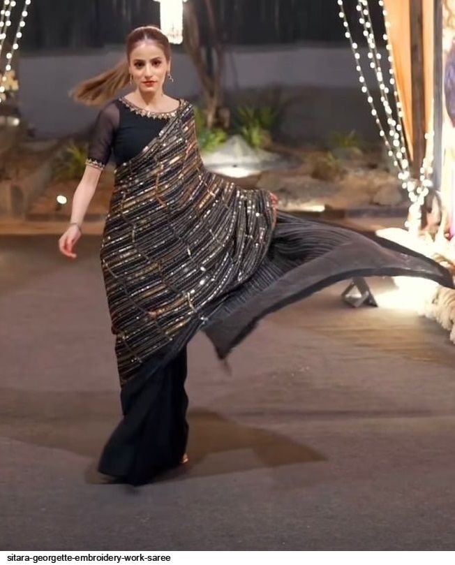 Pure Platinum Chiffon - SALMA-SITARA HAND WORK Saree