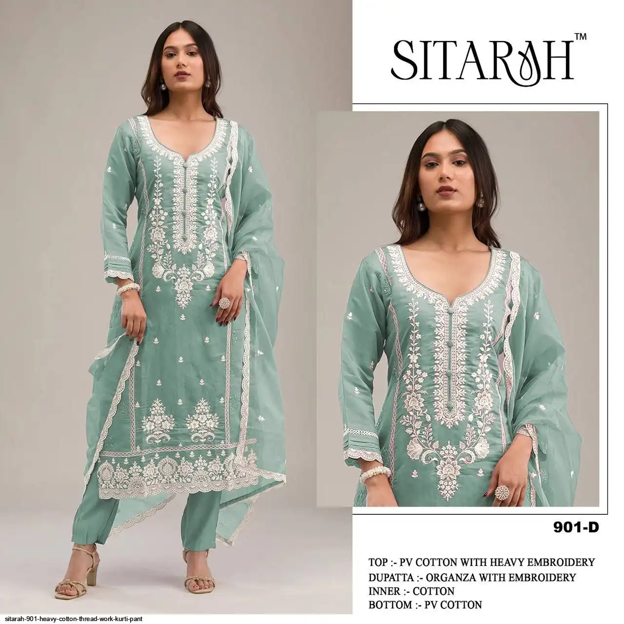 SITARAH 901 HEAVY COTTON THREAD WORK KURTI PANT D