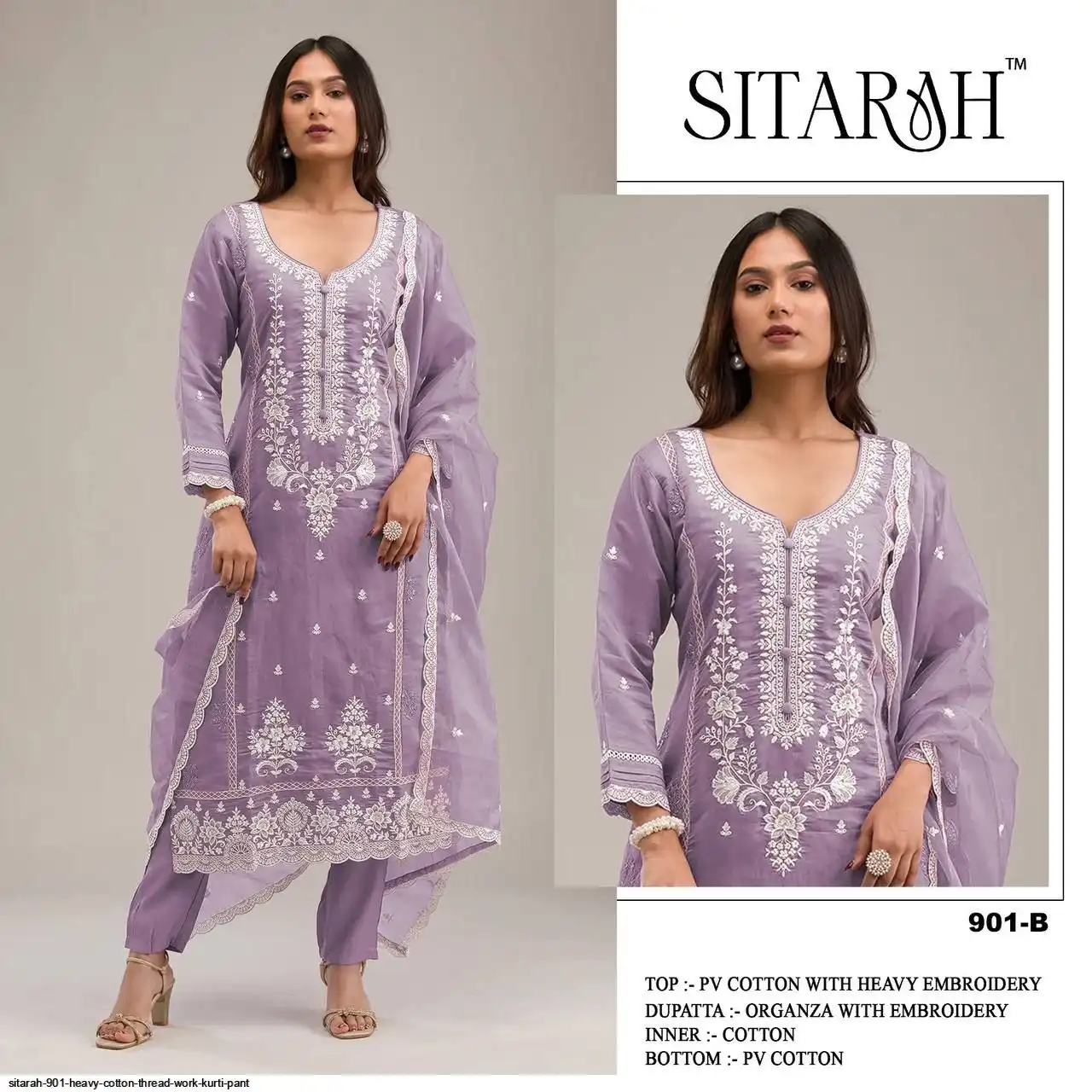 SITARAH 901 HEAVY COTTON THREAD WORK KURTI PANT B