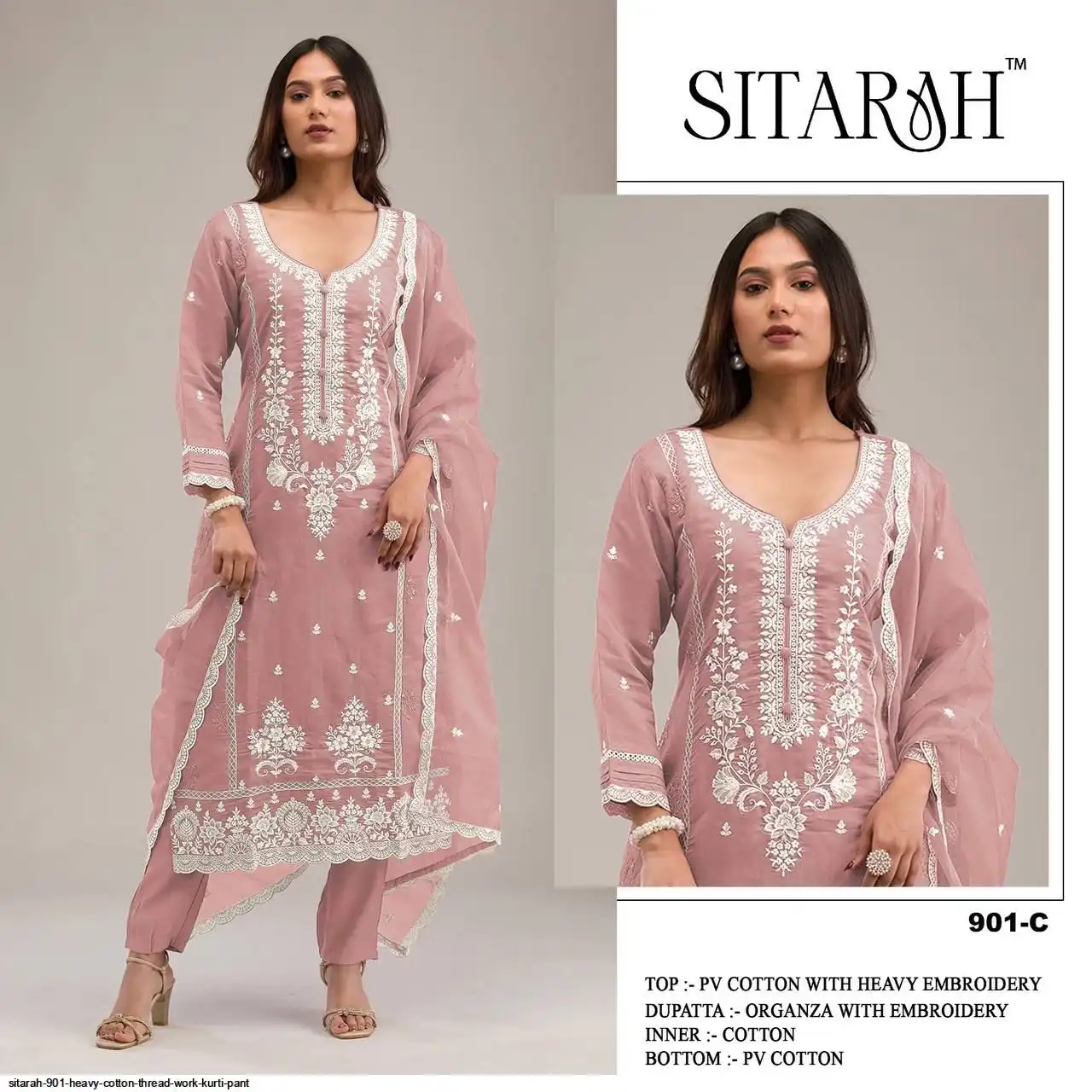 SITARAH 901 HEAVY COTTON THREAD WORK KURTI PANT C