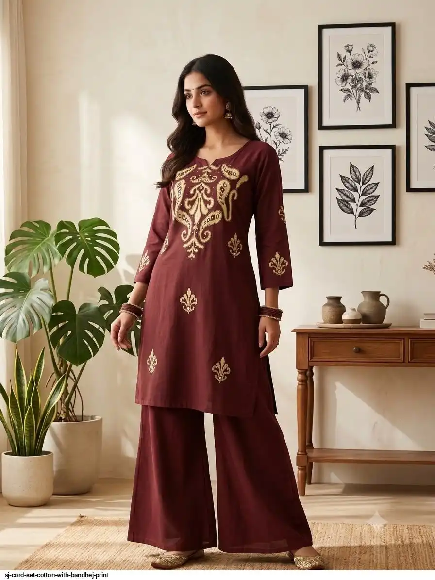 SJ CORD SET COTTON WITH BANDHEJ PRINT A