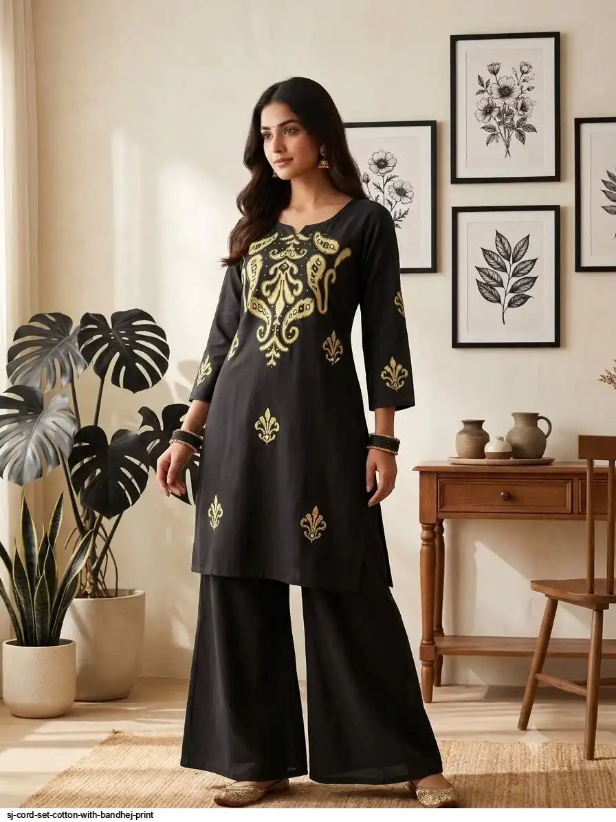 SJ CORD SET COTTON WITH BANDHEJ PRINT C