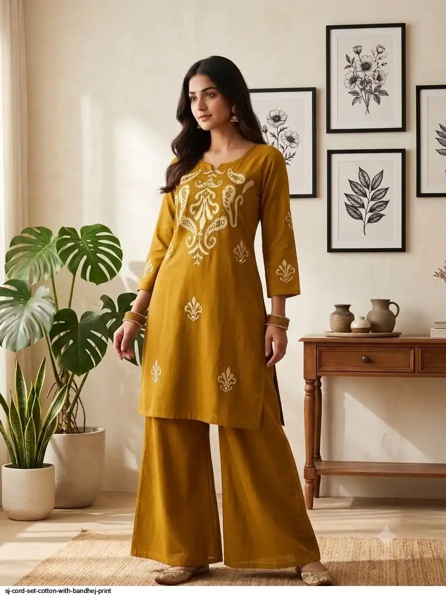 SJ CORD SET COTTON WITH BANDHEJ PRINT B