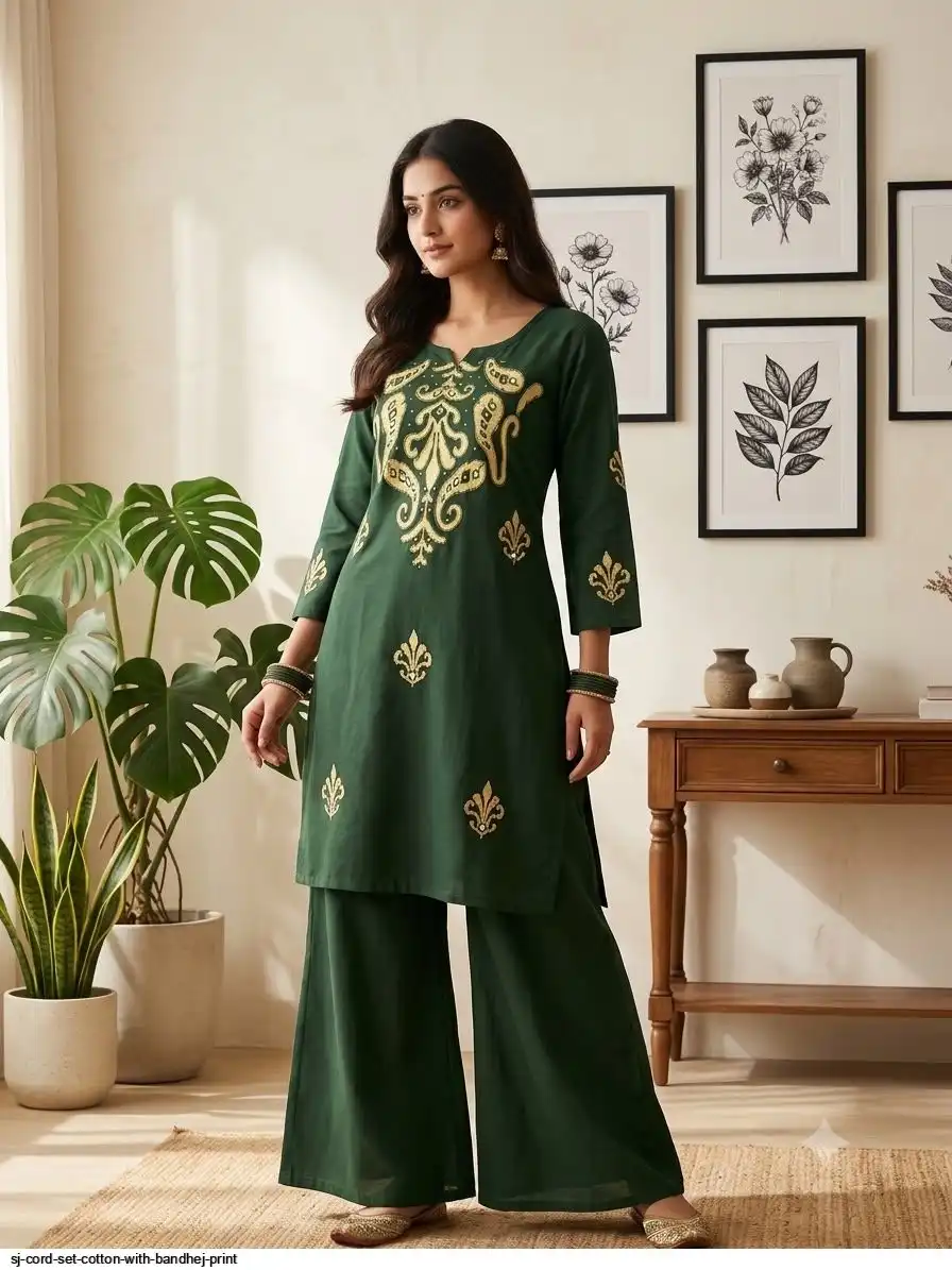 SJ CORD SET COTTON WITH BANDHEJ PRINT D