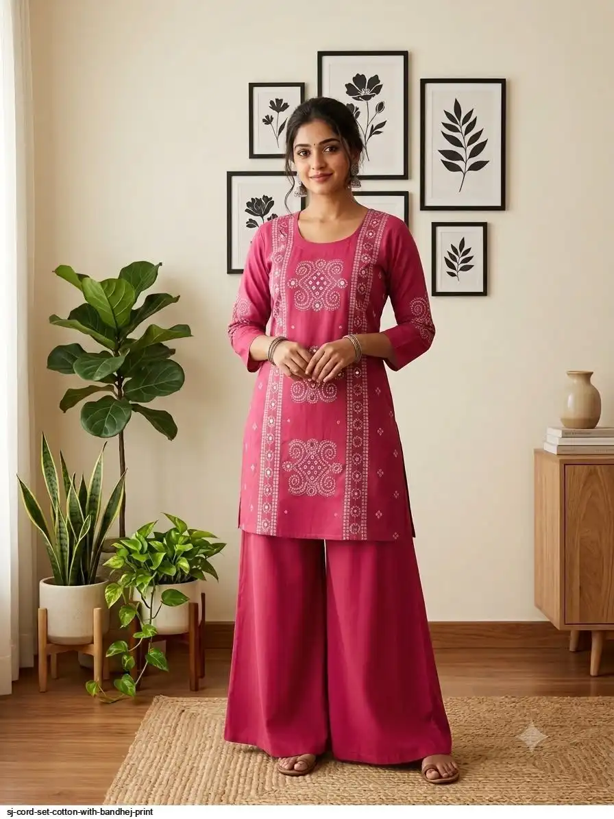 SJ CORD SET COTTON WITH BANDHEJ PRINT F