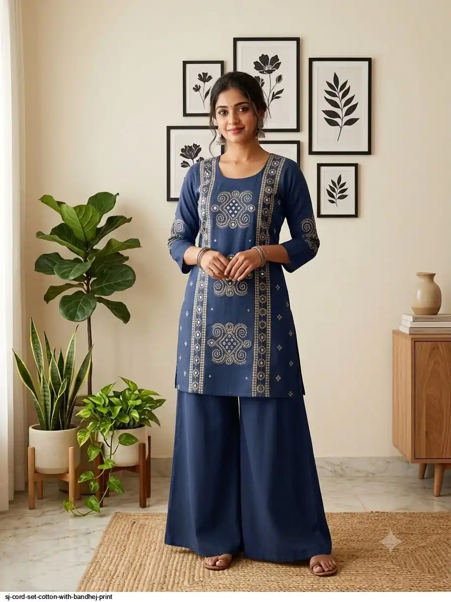 SJ CORD SET COTTON WITH BANDHEJ PRINT E
