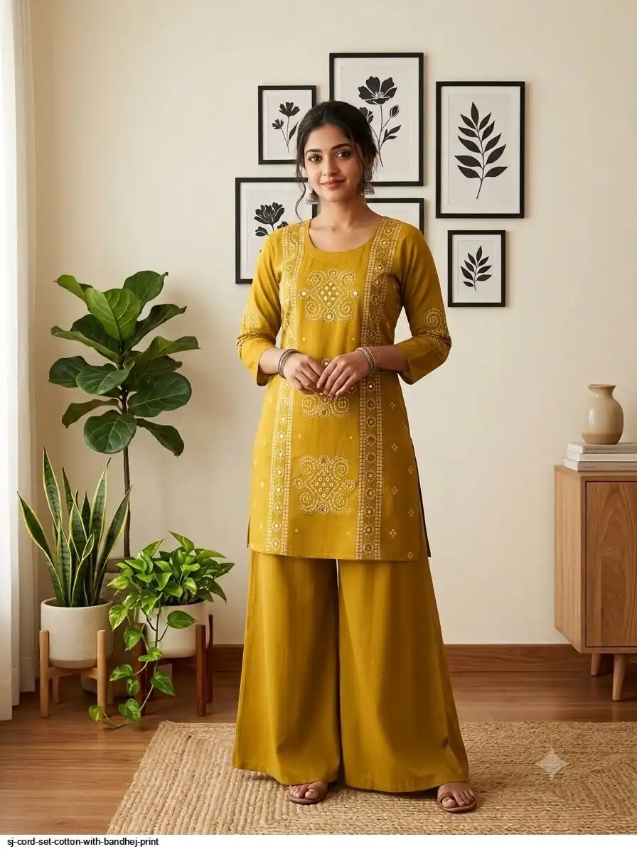 SJ CORD SET COTTON WITH BANDHEJ PRINT G
