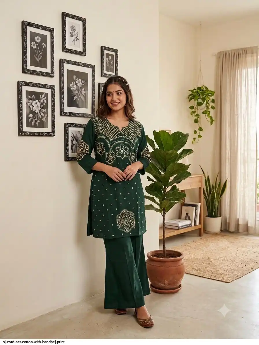 SJ CORD SET COTTON WITH BANDHEJ PRINT H