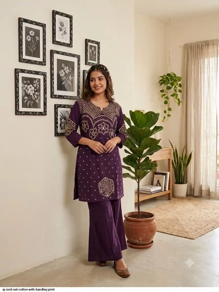 SJ CORD SET COTTON WITH BANDHEJ PRINT K