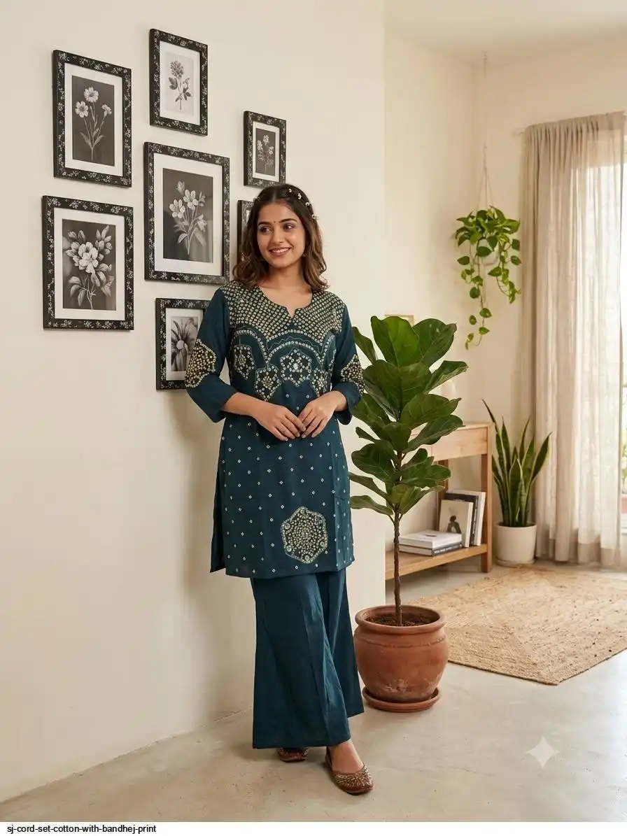 SJ CORD SET COTTON WITH BANDHEJ PRINT I