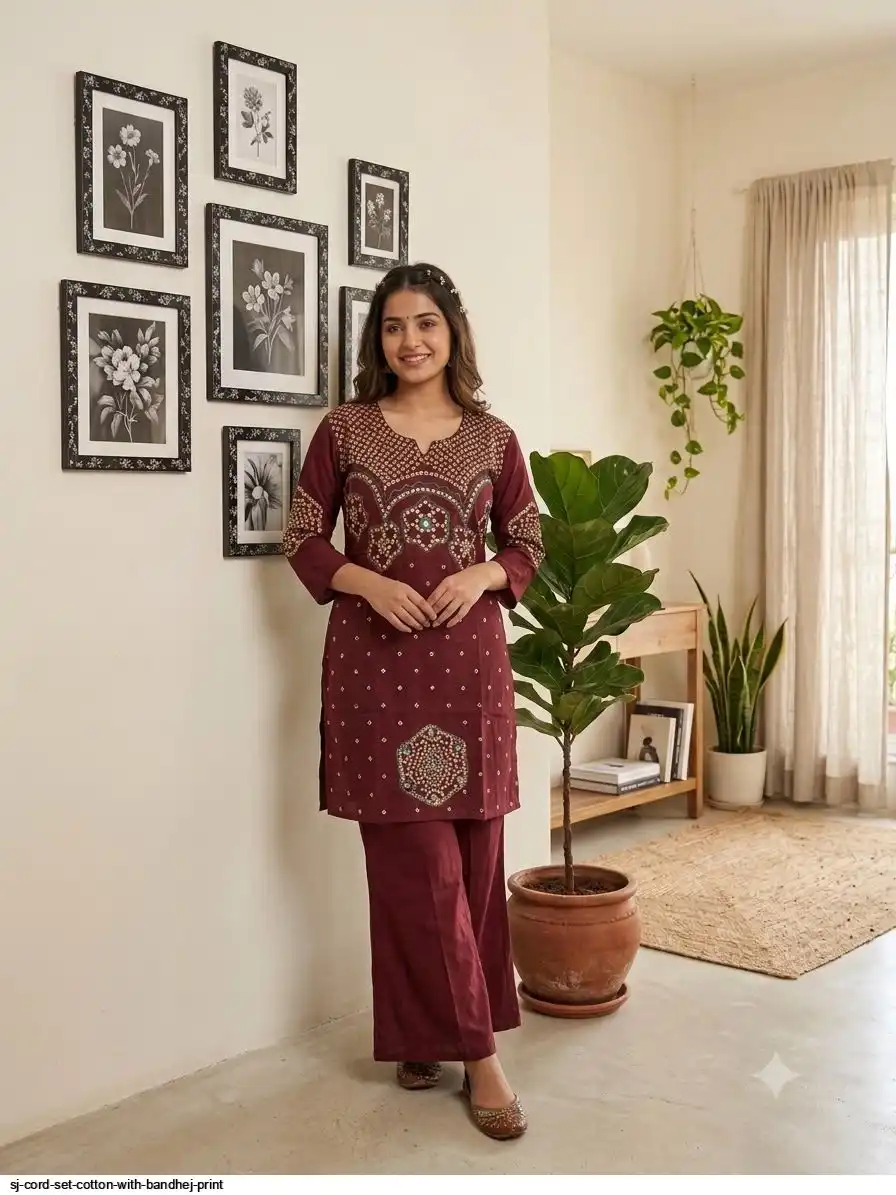 SJ CORD SET COTTON WITH BANDHEJ PRINT J