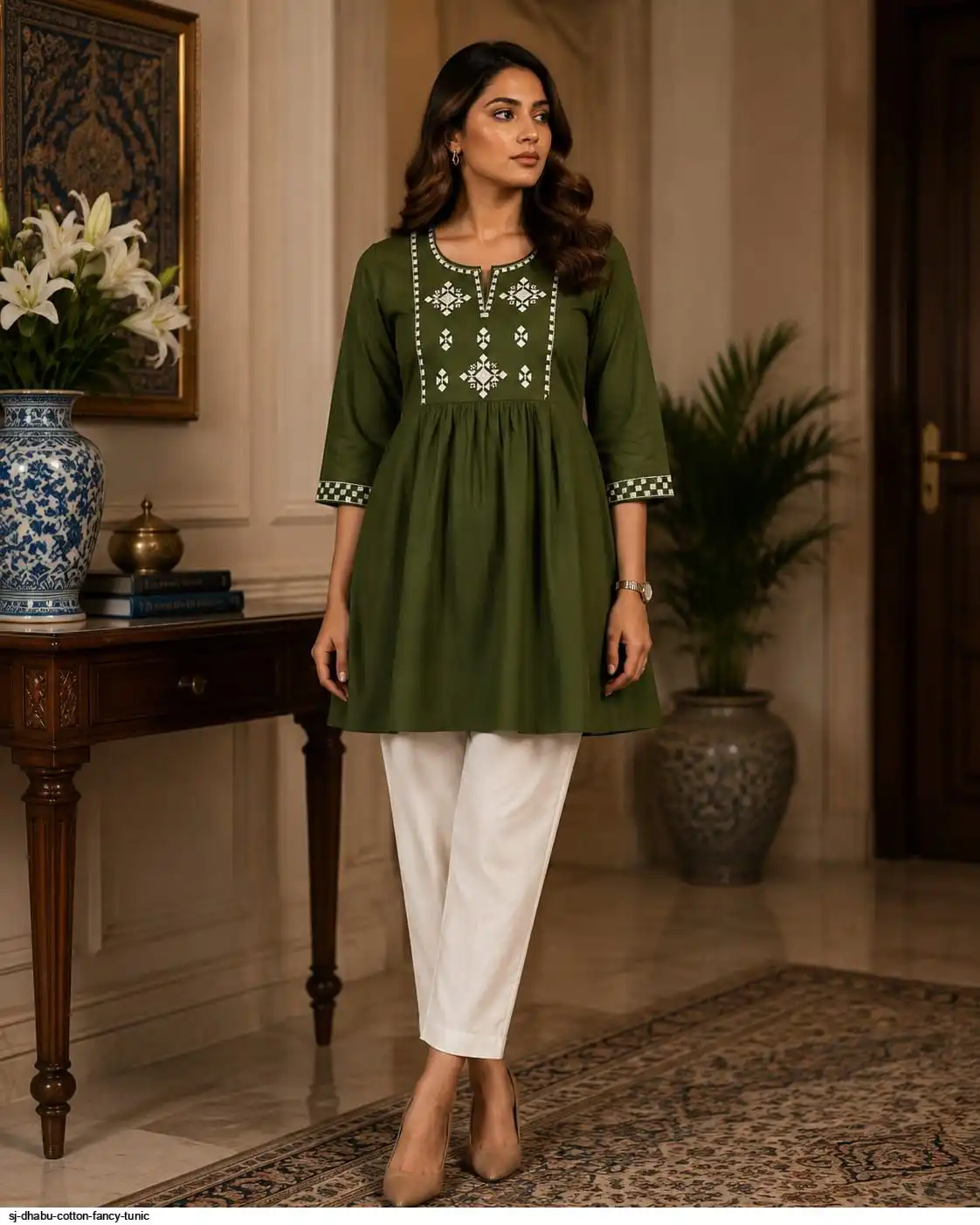 SJ DHABU COTTON FANCY TUNIC H