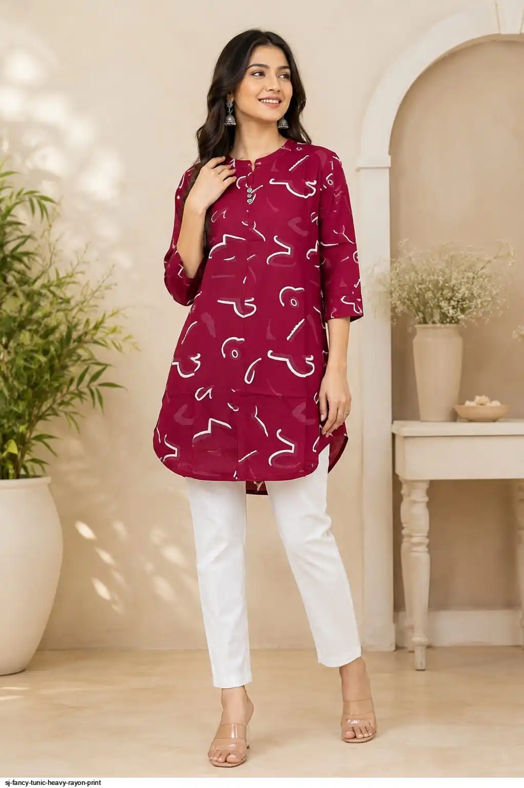 SJ FANCY TUNIC HEAVY RAYON PRINT A
