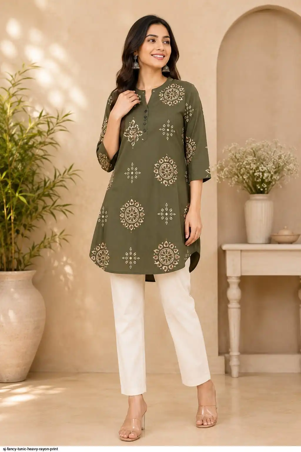 SJ FANCY TUNIC HEAVY RAYON PRINT C