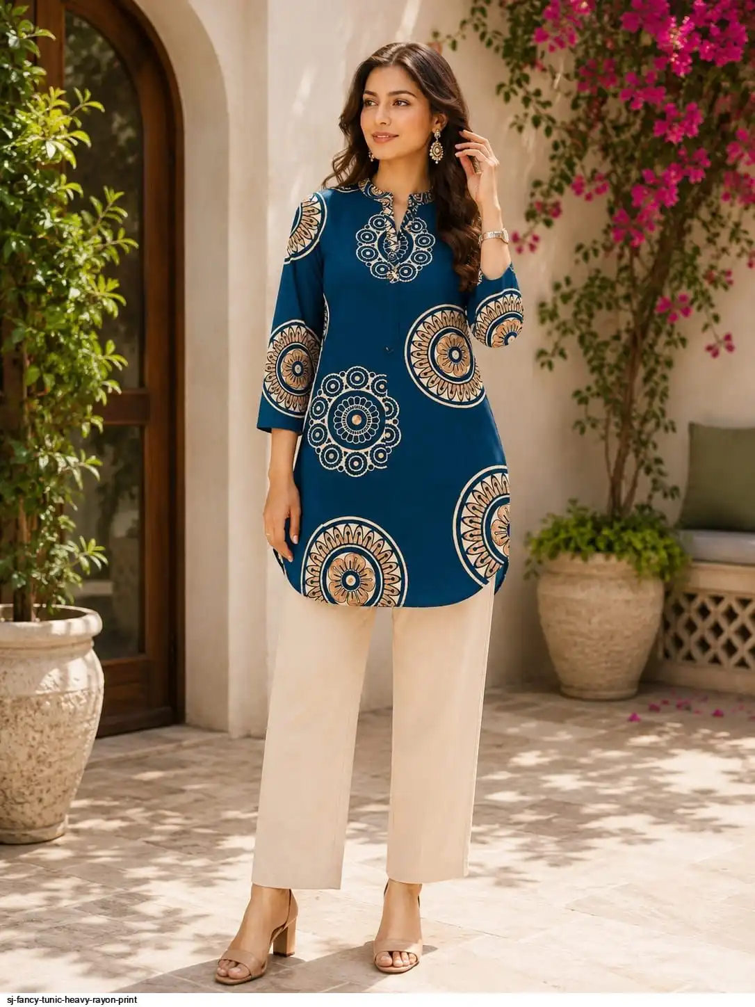 SJ FANCY TUNIC HEAVY RAYON PRINT B