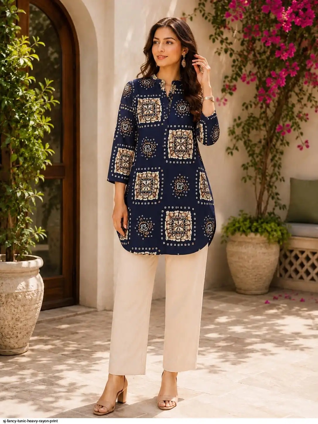 SJ FANCY TUNIC HEAVY RAYON PRINT E