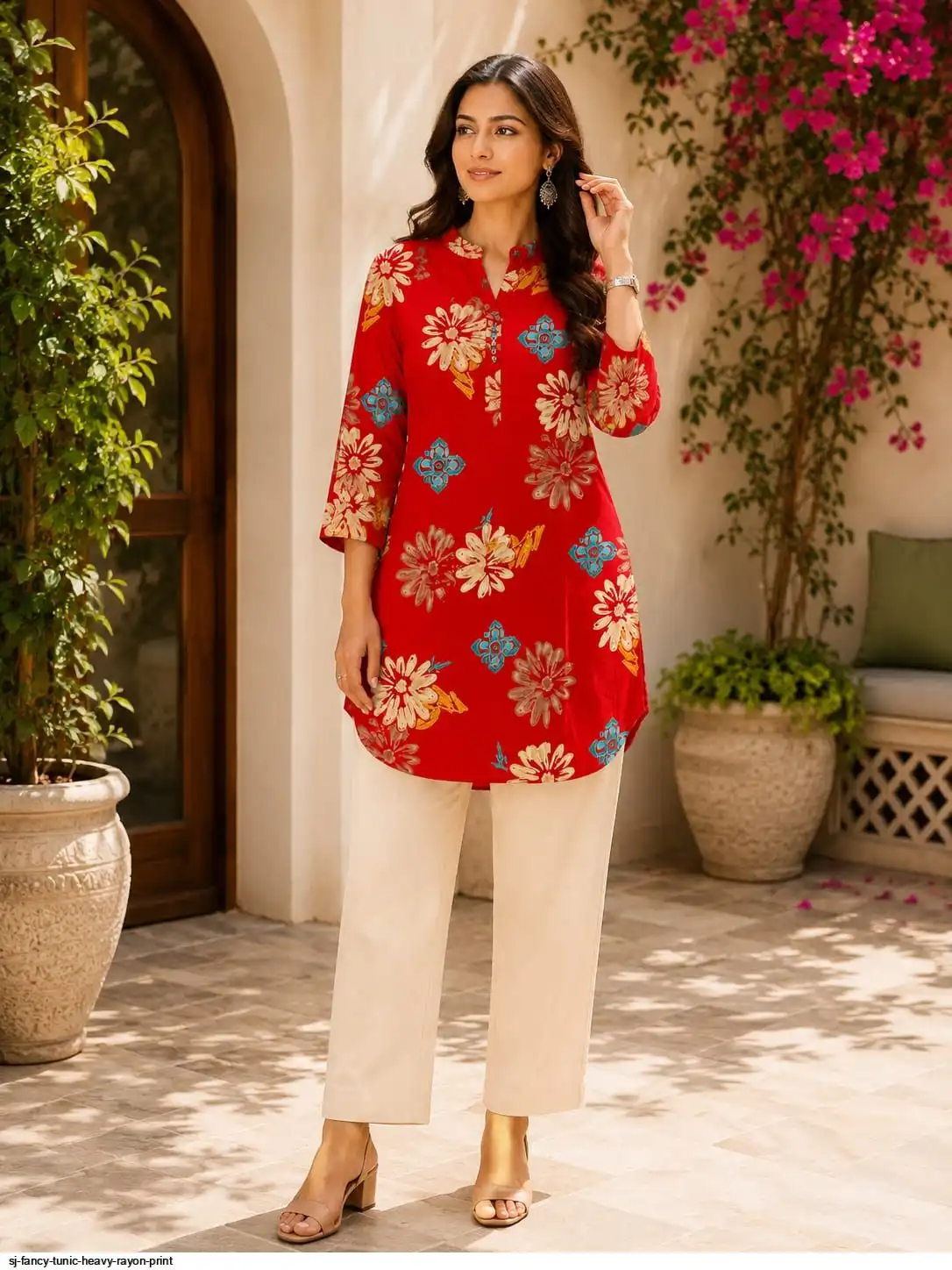 SJ FANCY TUNIC HEAVY RAYON PRINT F