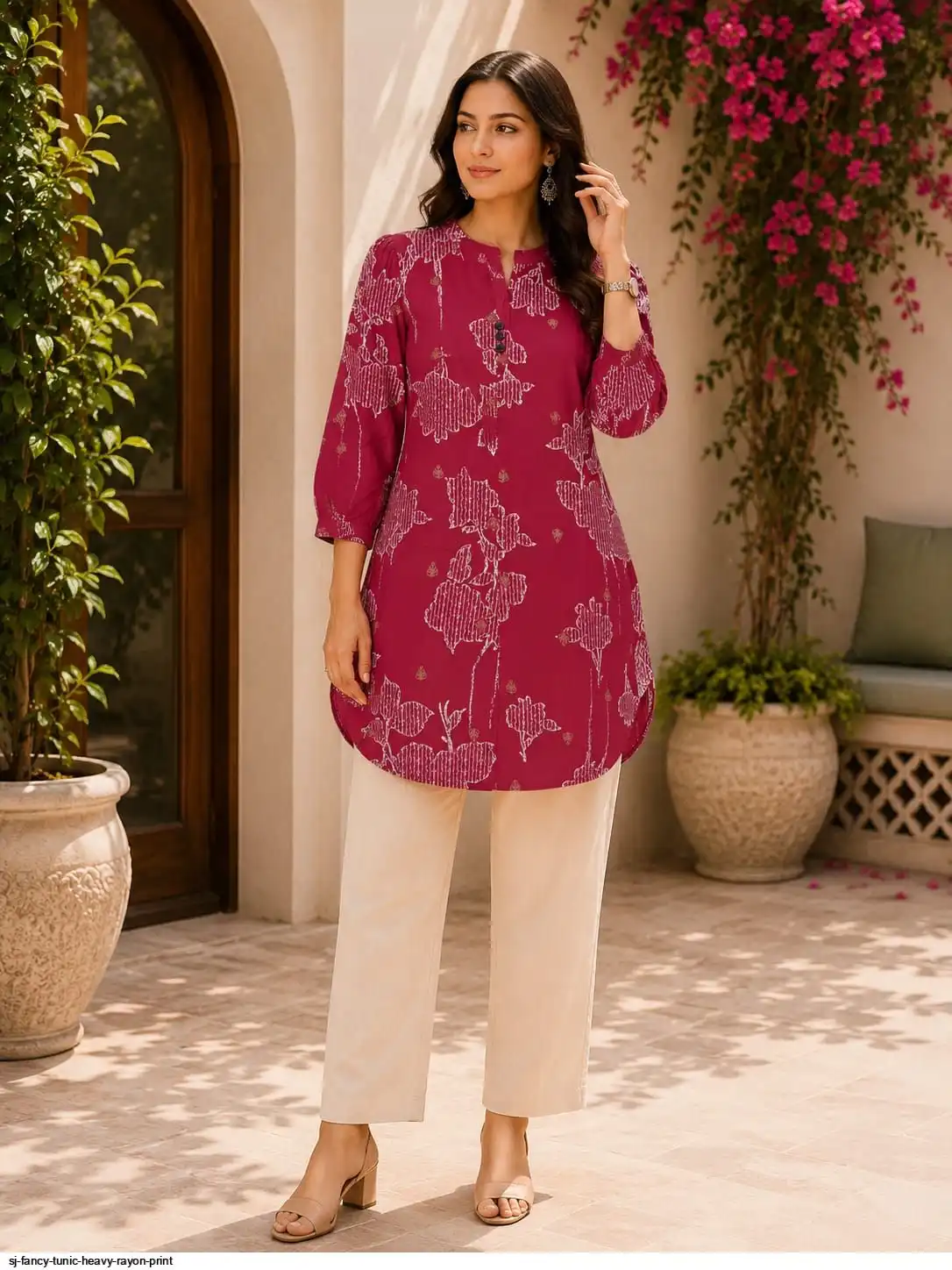 SJ FANCY TUNIC HEAVY RAYON PRINT G
