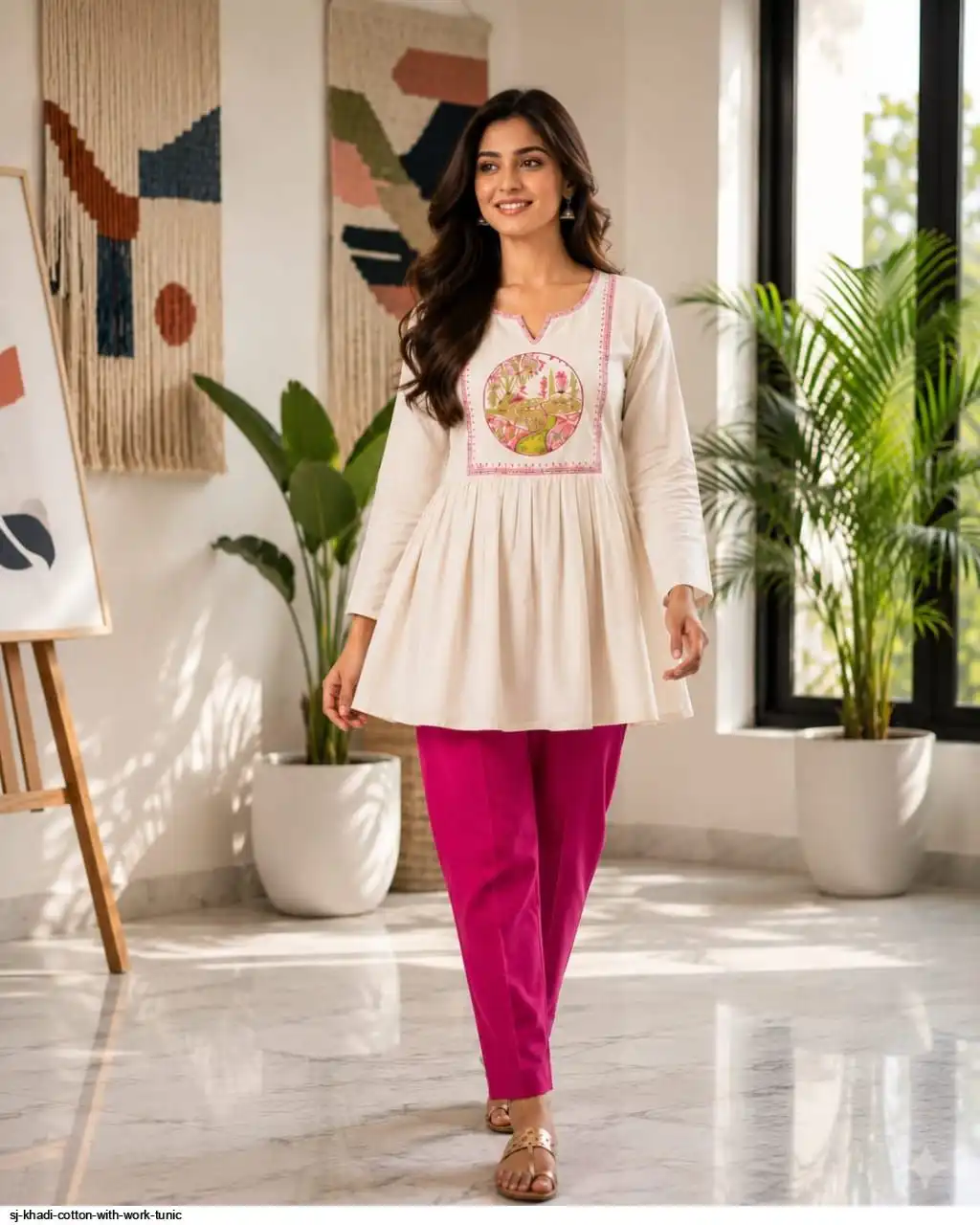SJ KHADI COTTON WITH WORK TUNIC A