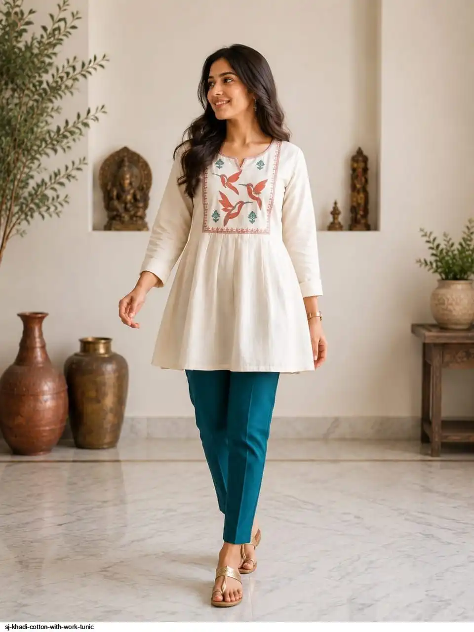 SJ KHADI COTTON WITH WORK TUNIC B
