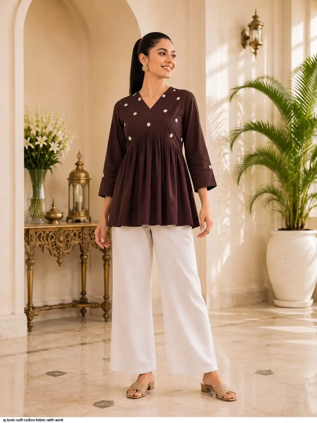 SJ TUNIC SOFT COTTON FABRIC WITH WORK A