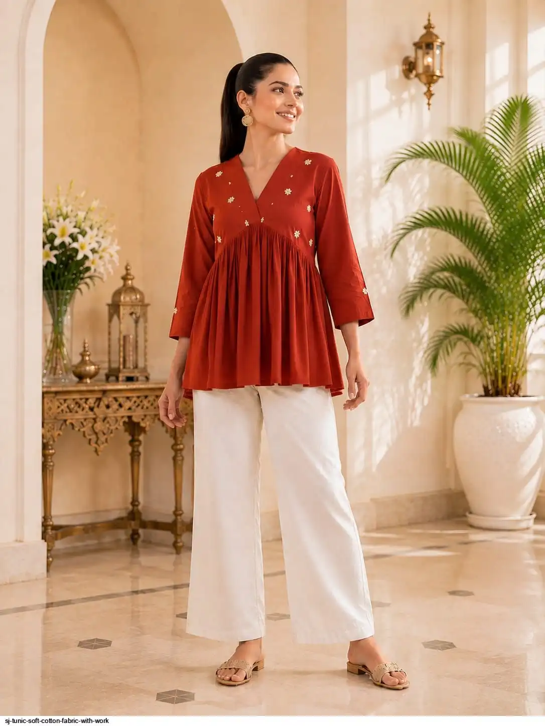 SJ TUNIC SOFT COTTON FABRIC WITH WORK B