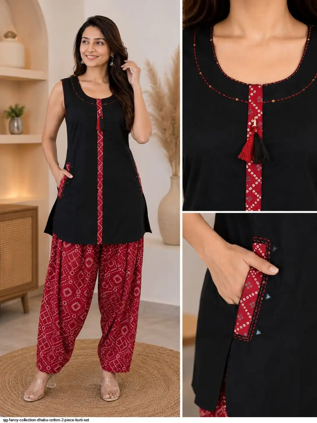 SJG FANCY COLLECTION DHABU COTTON 2 PIECE KURTI SET A