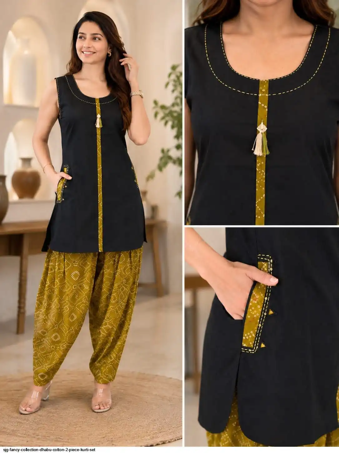 SJG FANCY COLLECTION DHABU COTTON 2 PIECE KURTI SET C