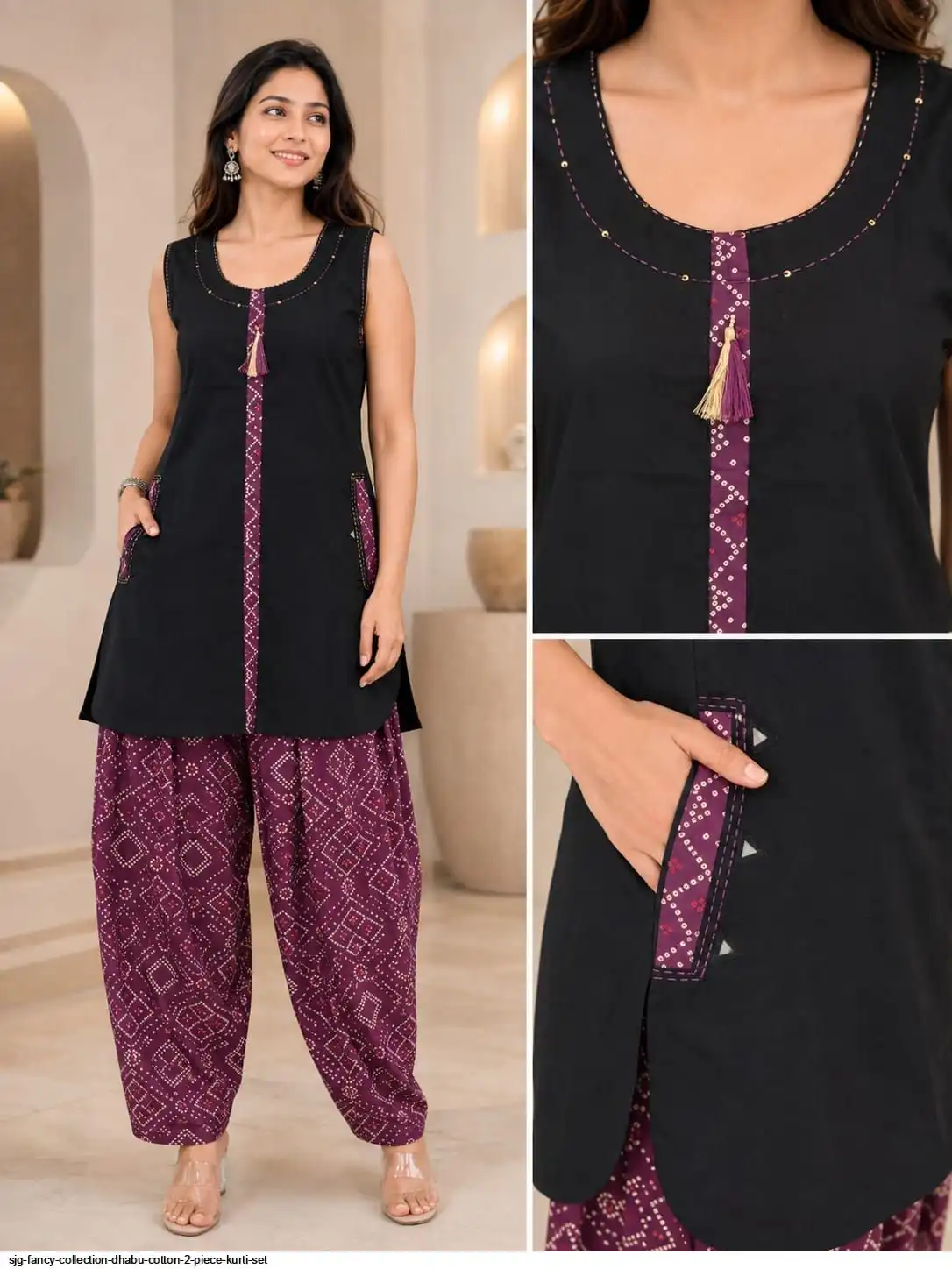 SJG FANCY COLLECTION DHABU COTTON 2 PIECE KURTI SET B