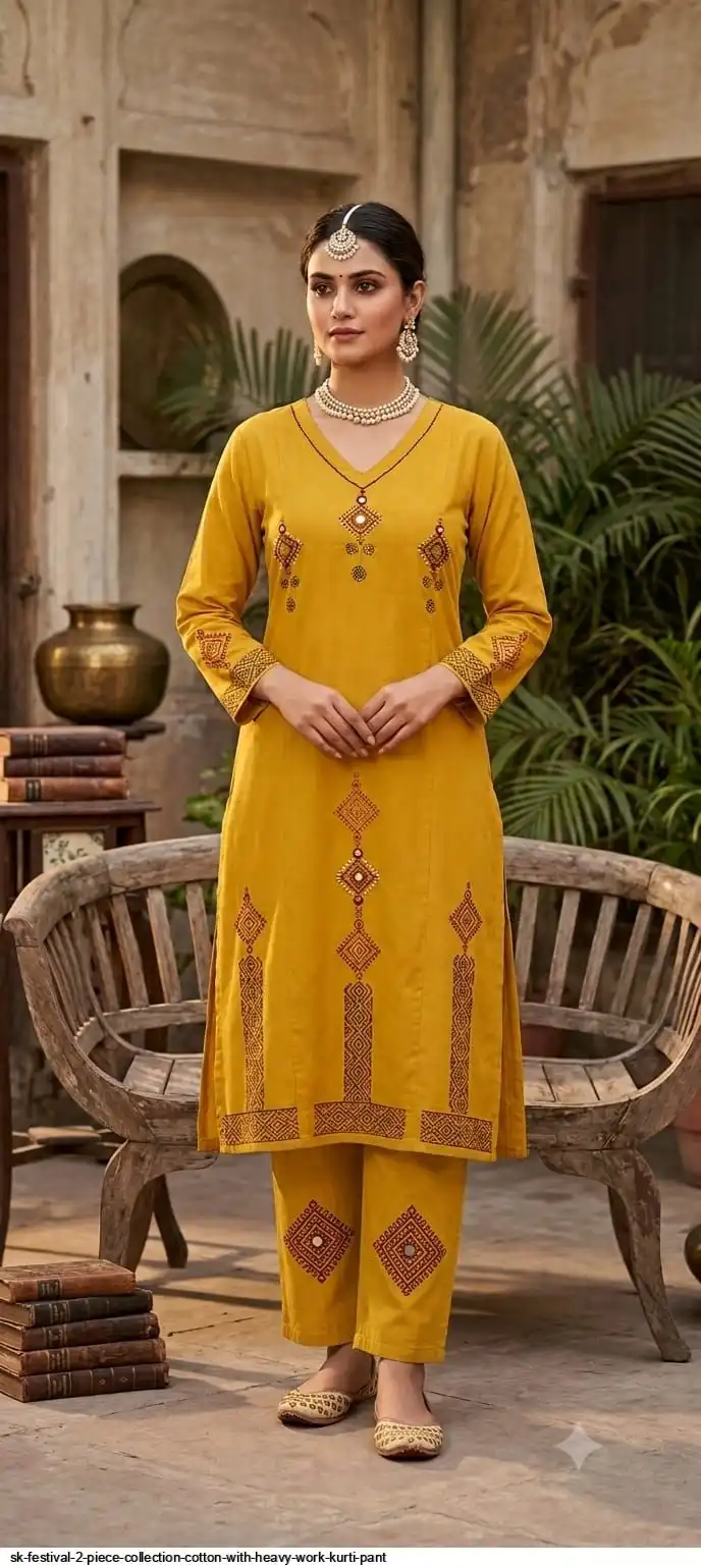 SK FESTIVAL COLLECTION COTTON WITH HEAVY WORK KURTI PANT D