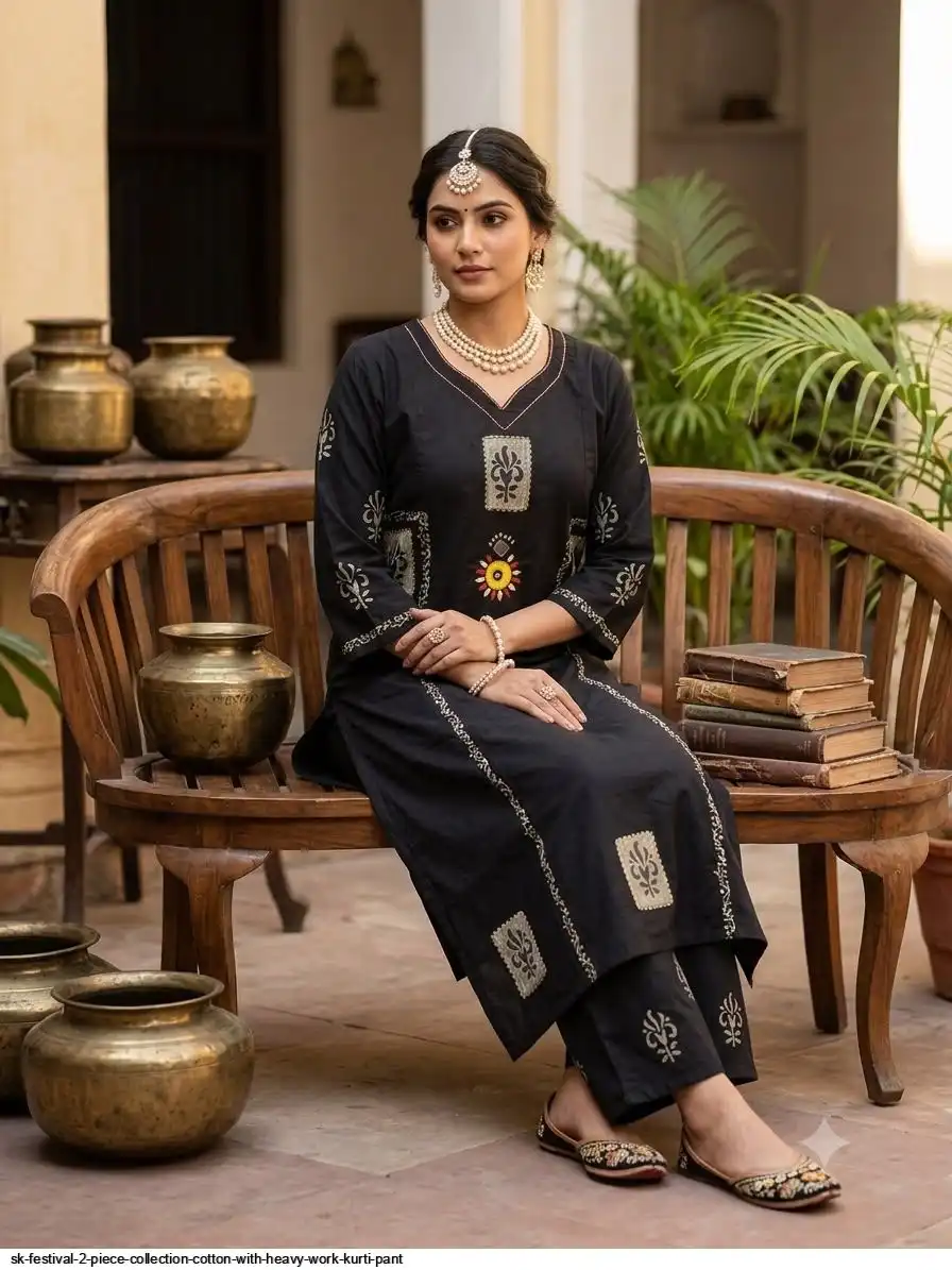 SK FESTIVAL COLLECTION COTTON WITH HEAVY WORK KURTI PANT B
