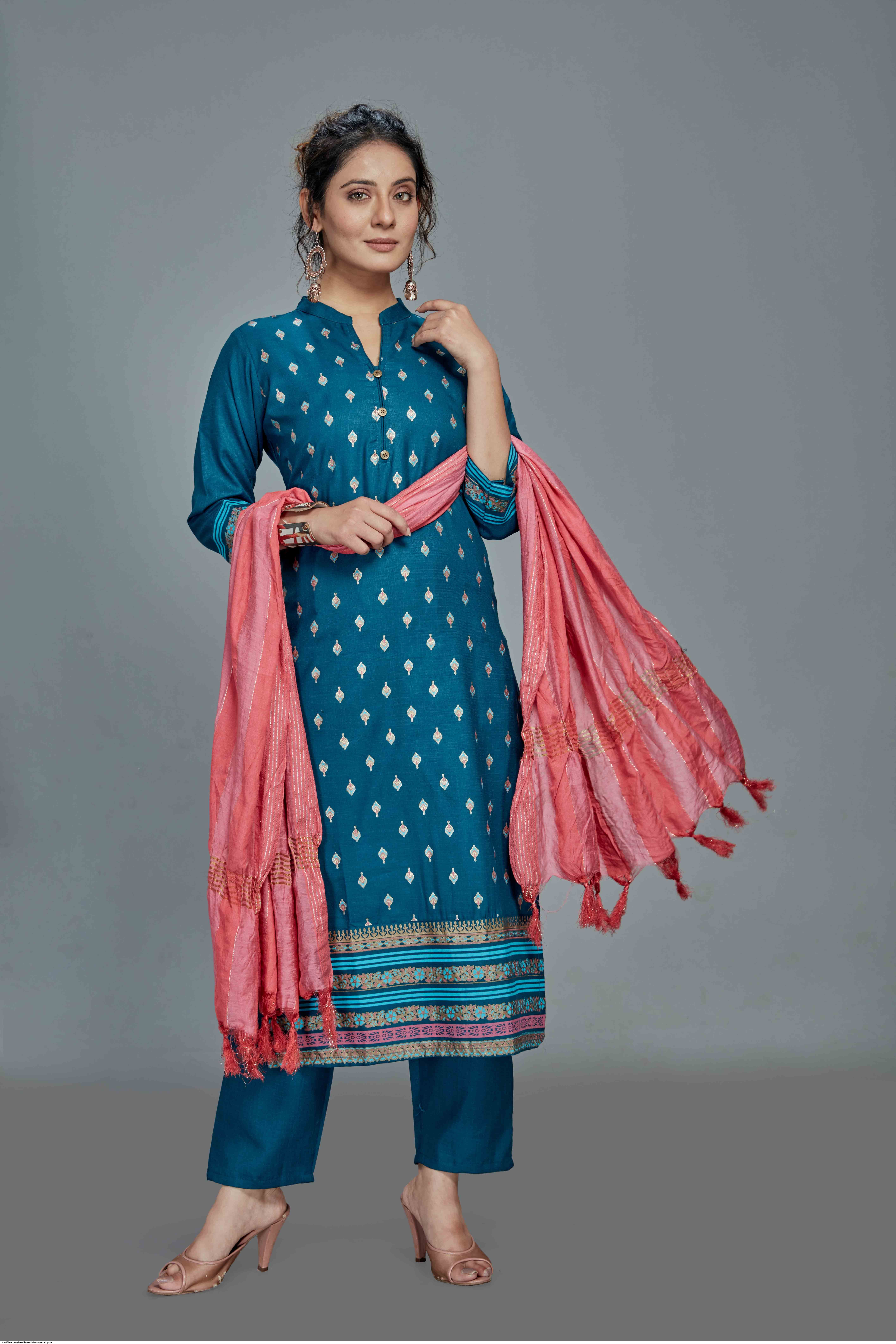 SKU 021SD COTTON BLEND KURTI WITH BOTTOM AND DUPATTA