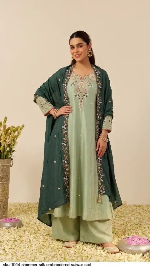 SKU 1014 SHIMMER SILK EMBROIDERED SALWAR SUIT B