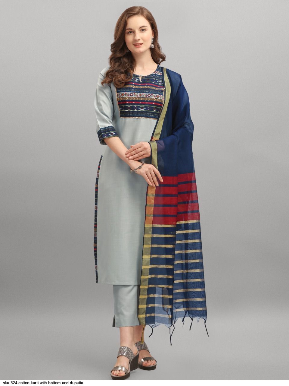 SKU 324 COTTON kurti with bottom and dupatta