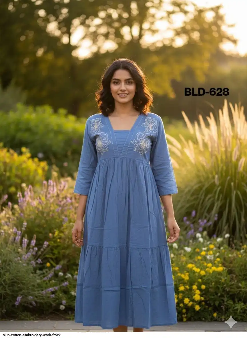 SLUB COTTON EMBROIDERY WORK FROCK B