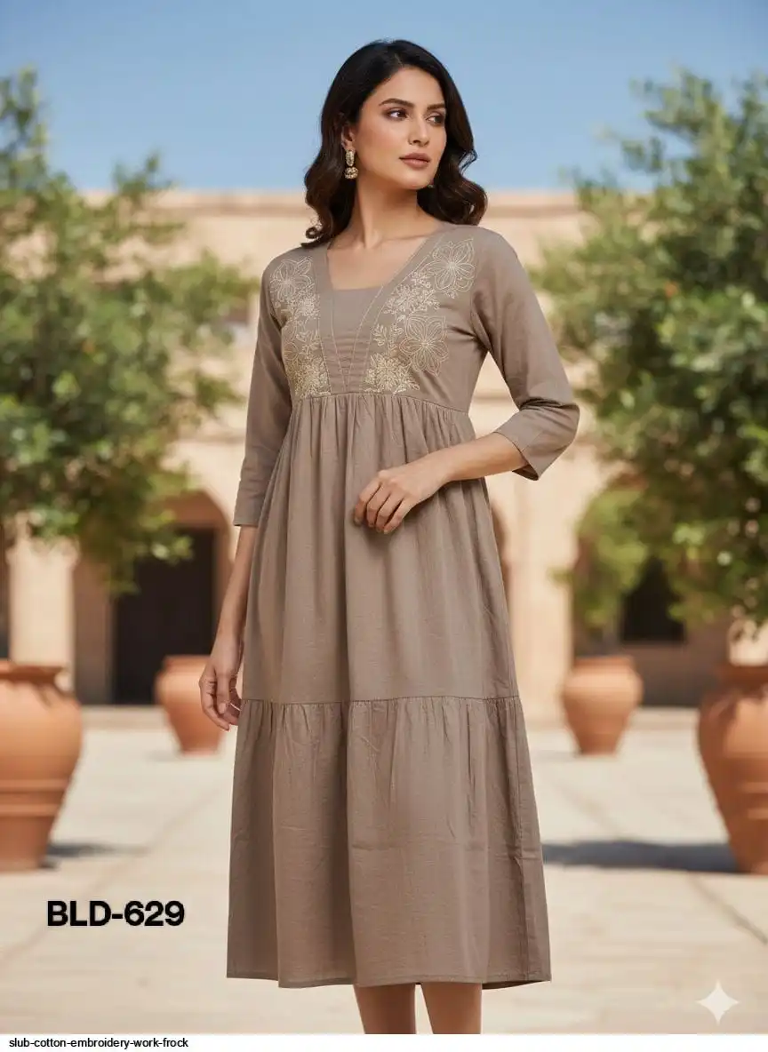 SLUB COTTON EMBROIDERY WORK FROCK A