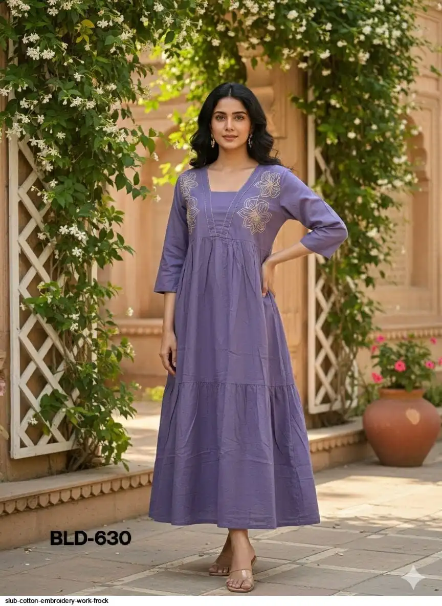 SLUB COTTON EMBROIDERY WORK FROCK C
