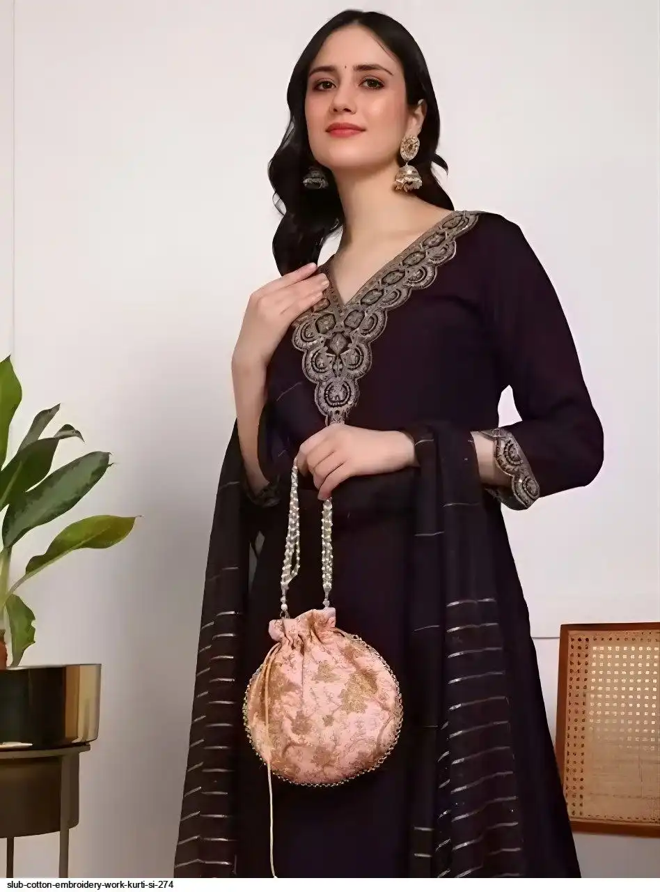 SLUB COTTON EMBROIDERY WORK KURTI SI 274 E